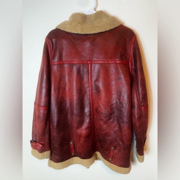 Urban Outfitters Red Faux Leather Sherpa Lined Jacket Size M - Picture 4 of 6
